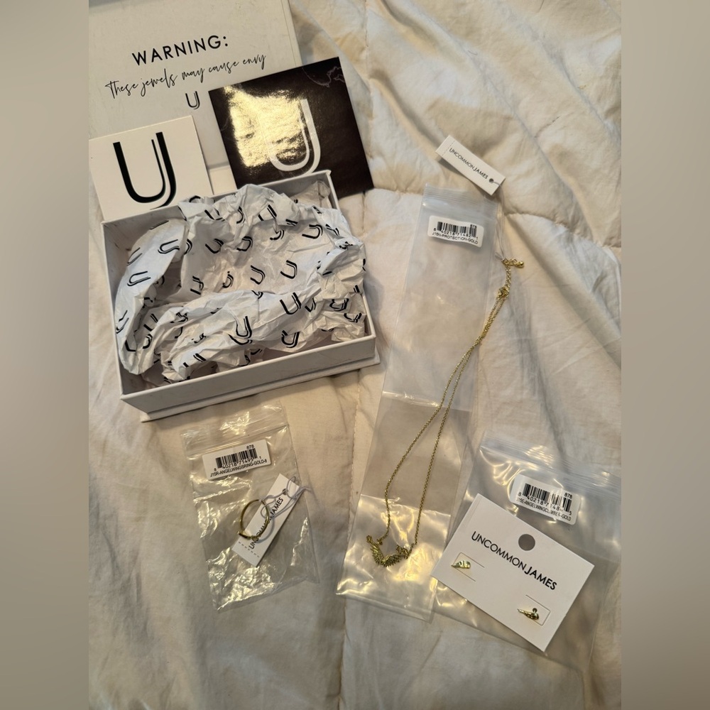Uncommon James Angel Wings/Protection necklace, ring and earrings all NWT